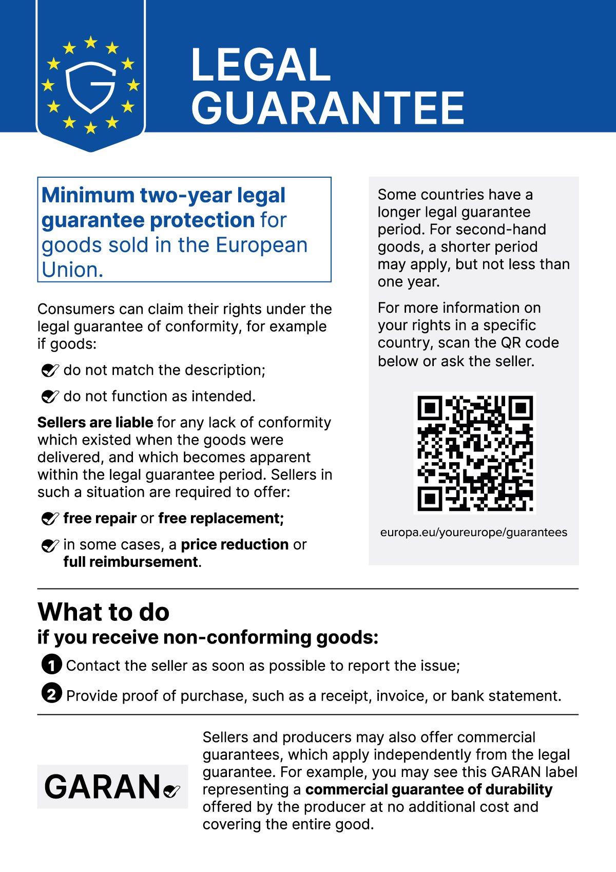 EU information notice on the legal guarantee for goods sold in the European Union